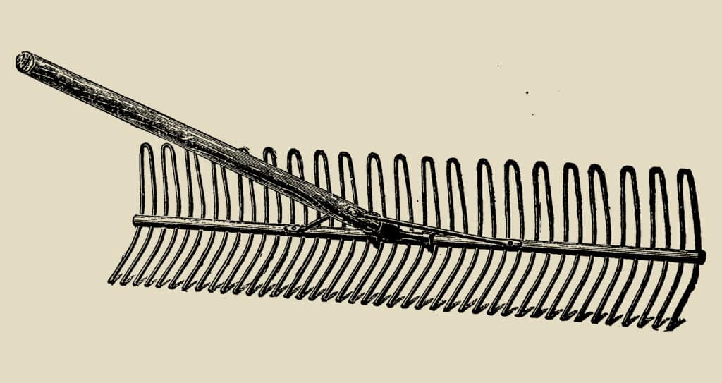 A rake represents the timeless techniques in gardening that complement modern approaches like nutrient-specific amendments for soil health.